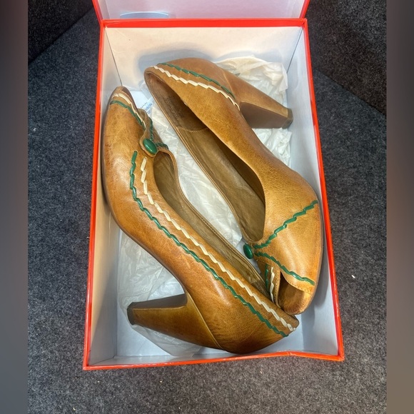 Miz Mooz NYC Vintage Peep Toe Leather pumps Sophia cognac size 10 - Picture 4 of 14